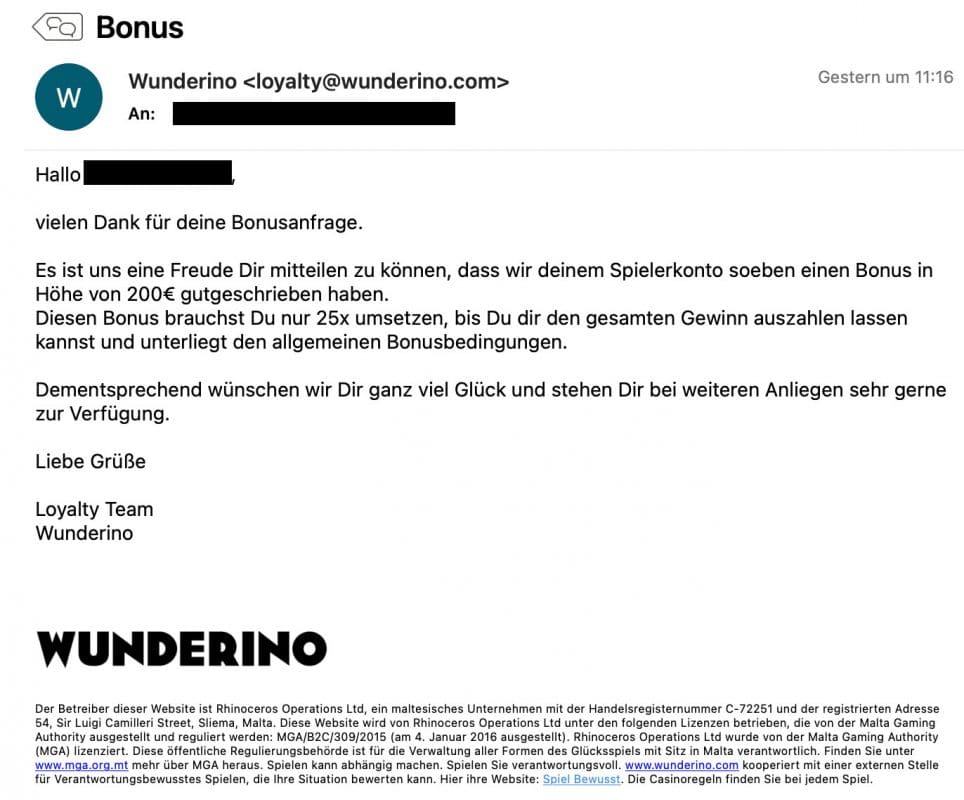 Bonus nach großem Verlust